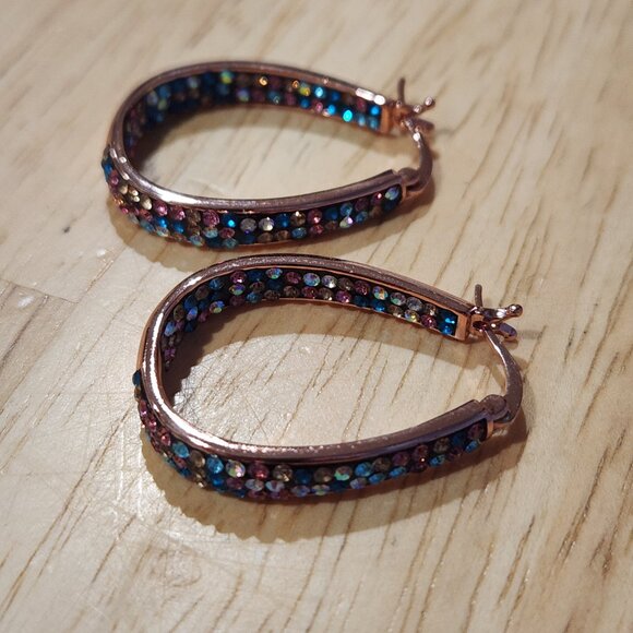 Women's Rose Gold Tone Plated Earring Multi Color with Swarovski Crystal Loops - Picture 7 of 11